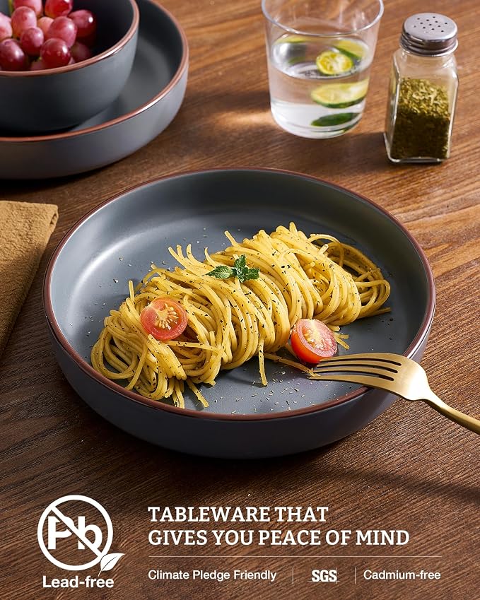 famiware Mercury Pasta Bowls Set of 4, 33 oz Large Salad Bowls, Charcoal | - Image 3