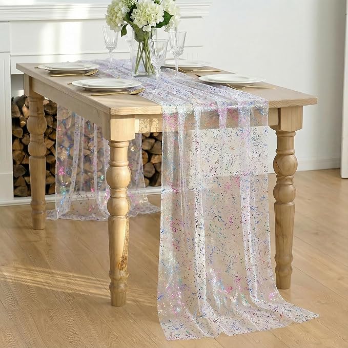 Artoid Mode Colorful Gold Gauze Table Runner 59x120 Inch 10FT, Glitter Metallic - Image 5