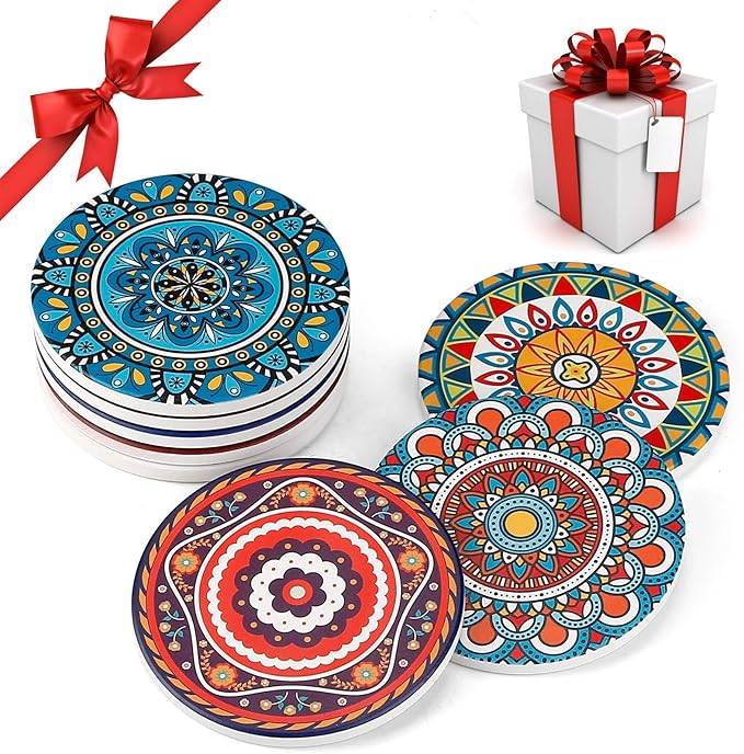 Coasters for Drinks, AODINI Set of 8 Absorbent Stone Coasters for Wooden Table - Image 3