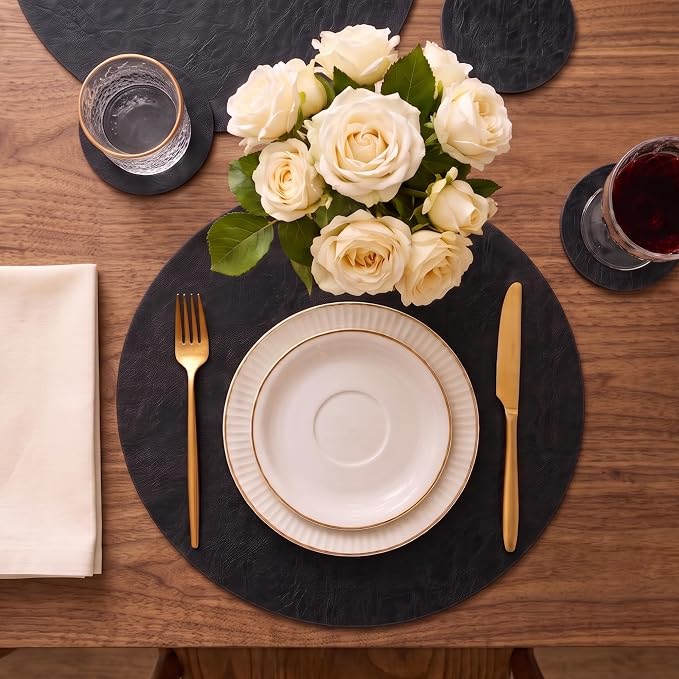 Jovono Premium Faux Leather Round Placemats Set of 6 - Image 2