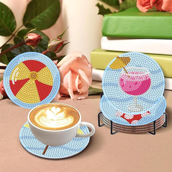 Benjenes 8PCS Summer Diamond Art Coasters Kit - Image 4