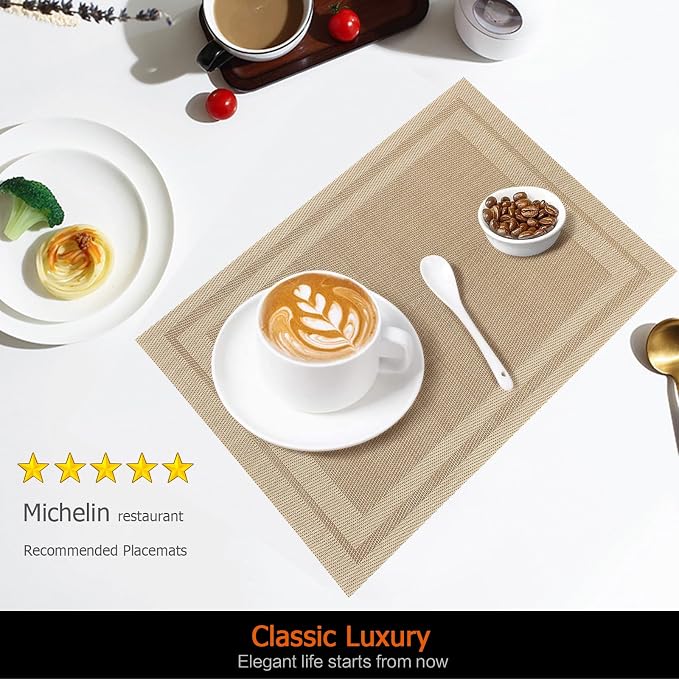 Khaki Vinyl Placemats Set of 6, Heat Resistant Table Placemats | 18x12 inch - Image 2