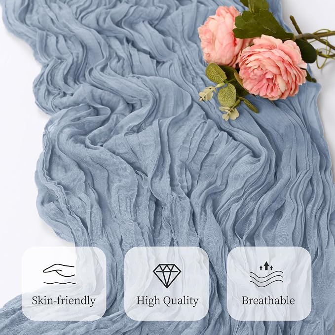 12 Pack Dusty Blue Cheesecloth Table Runner 17x108 Inch Semi Sheer Boho Gauze - Image 5