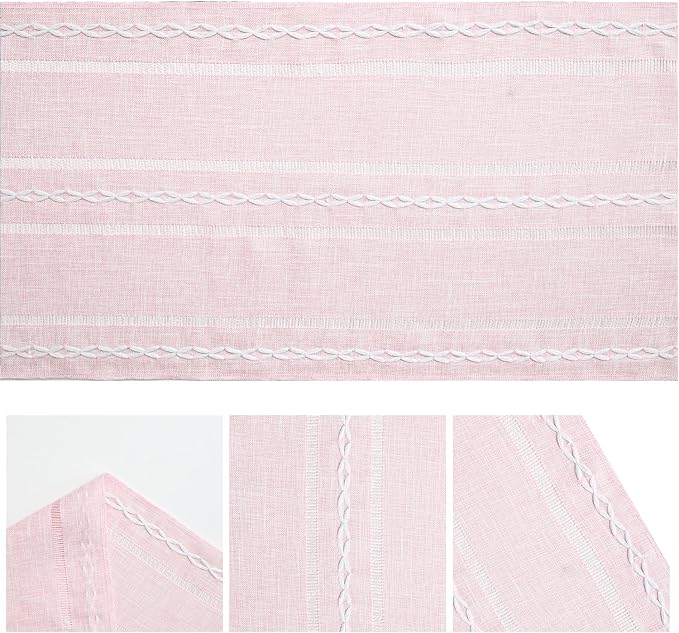 Artoid Mode Pink Rustic Cotton Linen Table Runner, Seasonal Embroidered Hollow - Image 5