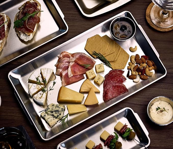 Wagensteiger SUS304 Stainless Steel Serving Platters, Rectangle Metal Dinner - Image 3