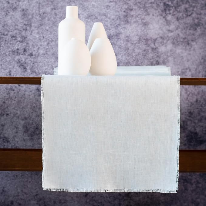 Blue Table Runner with Fringe- 14x90 inches Long 100% Pure Linen Runner by LinksloveHome