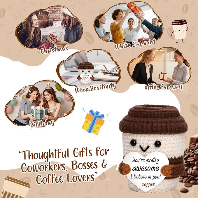 Mini Office Gift for Women Men, Thank You Gifts Positive Crochet Coffee Cup | - Image 5