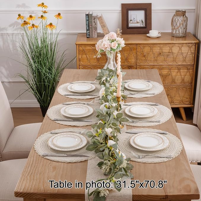 SHACOS Round Placemats Set of 6 Boho Braided Bordered Place Mats 15 inch - Image 9