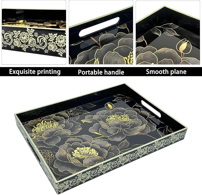 Serving Tray with Handles, 15.7 * 11.8 inches, Plastic Ottoman Tray with - Image 3