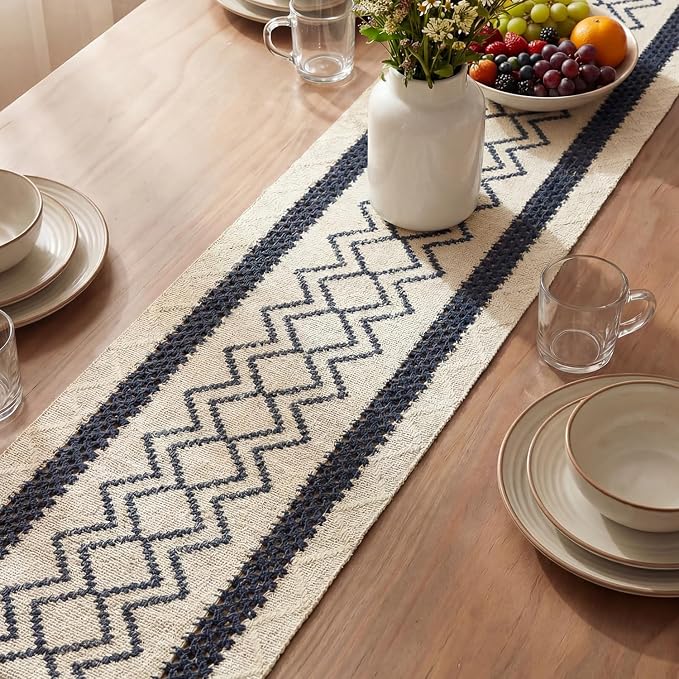 Artoid Mode Dark Blue Stripe Diamond Woven Table Runner 12x72 Inch | Holiday - Image 3