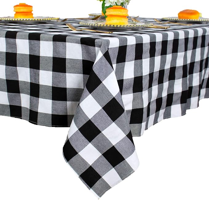 ShinyBeauty Checked Square Tablecloth 54x54-Inch Black and White Buffalo Plaid by ShinyBeauty