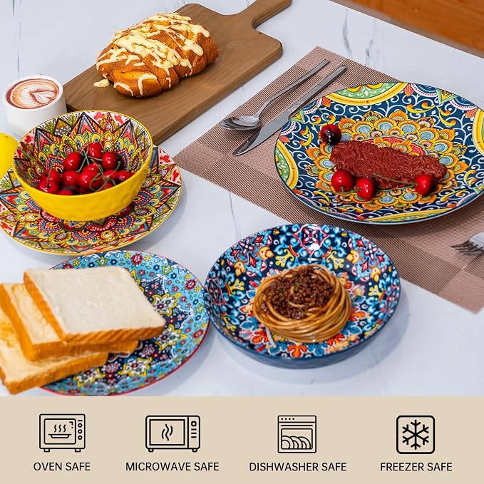 Plates and Bowls Set, Service for 4, 16 Pieces Ceramic Dinnerware Set, - Image 4