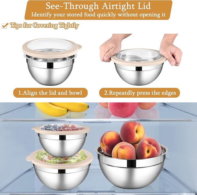 LIANYU Mixing Bowls with Visible Lids, 4.6 & 3 & 1.5QT Size, with Airtight Lids - Image 4