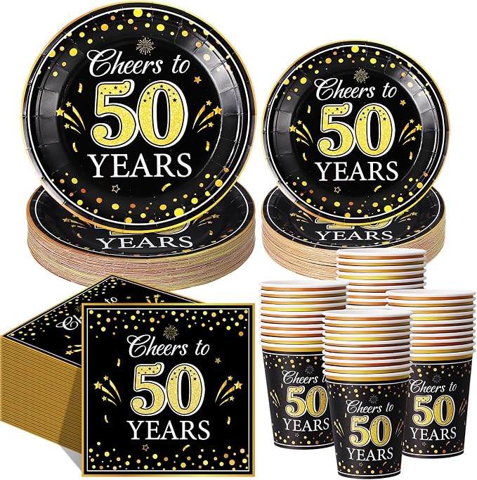 Pickmesh 250 Pcs 50th Birthday Party Supplies Decorations Serve 50 Black Gold by Pickmesh