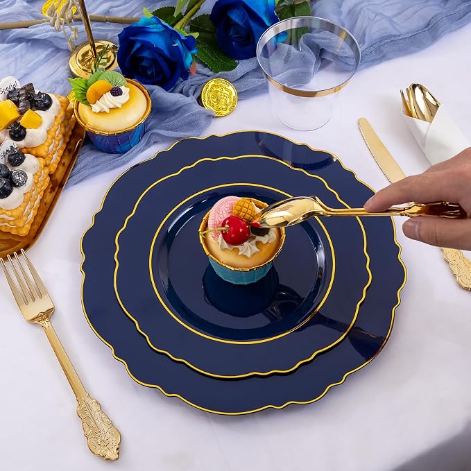 350PCS Navy Blue Plastic Patriotic Plates-Disposable Blue Gold Plates 50guest - Image 7