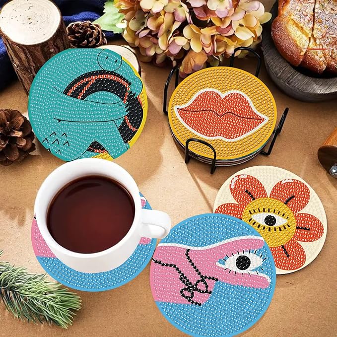 VIGEGU 8 Pack Picasso Style Diamond Art Coasters Kits- Diamond Painting - Image 3