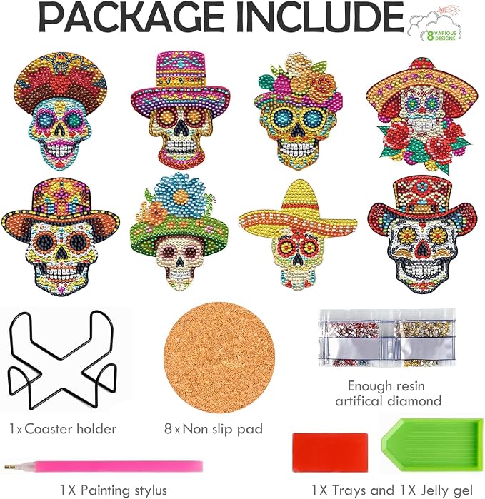 Sugar Skull Diamond Art Coasters - Image 4