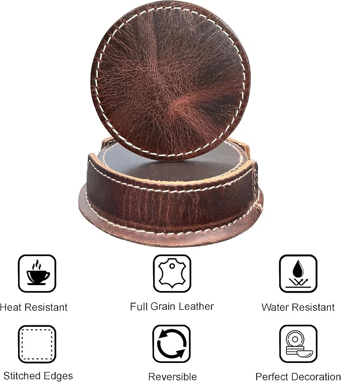 Leather Coasters for Drinks Set of 6 - Image 4
