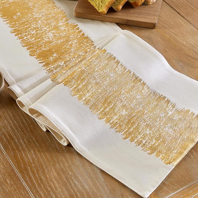 Metallic Style Gold Table Runner, Table Runners 48 Inches Long | Cotton Linen - Image 5