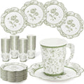 FillTouch 100 Sets Green Floral Paper Tea Cups and Saucers Disposable Paper Tea by FillTouch