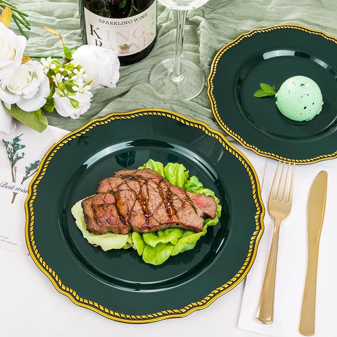 60 Pcs Green Gold Dessert Plates - Image 3