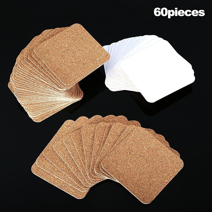 Hotop 60 Pieces 3.78 x 3.78 Self Adhesive Cork Coasters Squares Cork Mats | Non - Image 7