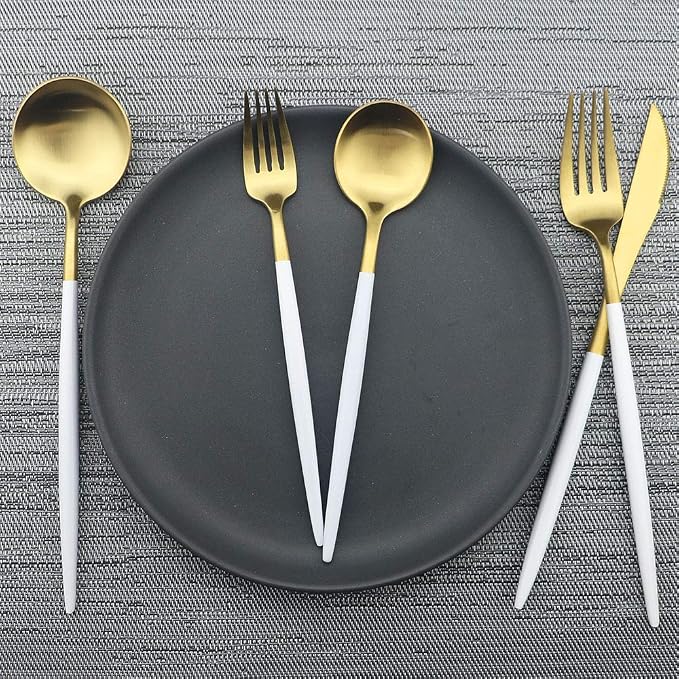 JASHII Luxury Wthie Gold Flatware, 5-piece Elegant Cute 18/10 Stainless Steel - Image 3