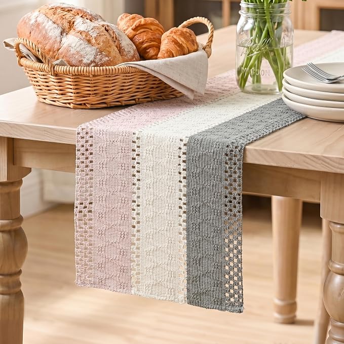 Artoid Mode Grey Beige Pink Farmhouse Rustic Table Runner 12x90 Inch | Holiday by ArtoidMode