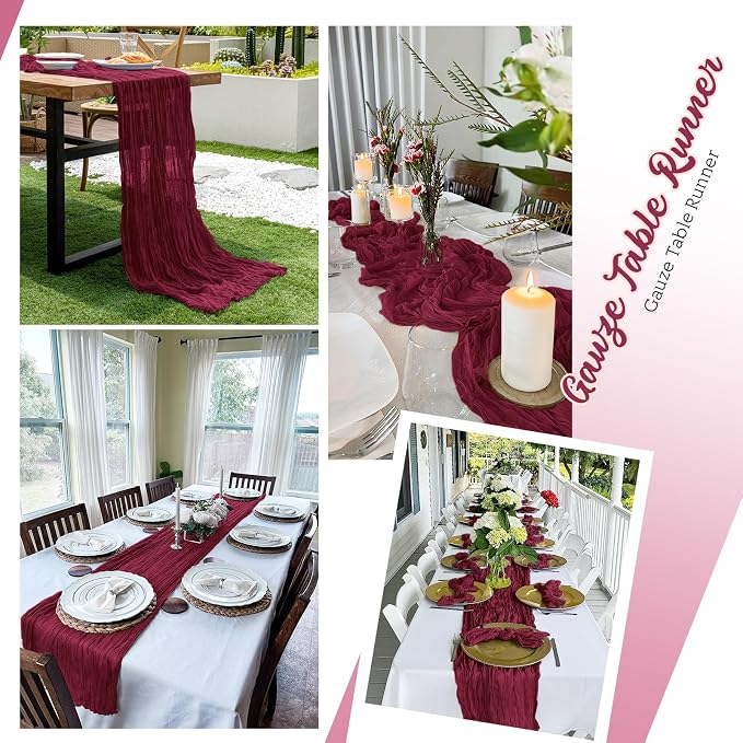 16 Pack Burgundy Cheesecloth Table Runners 20x120 Inch Gauze Table Runner 10FT - Image 5