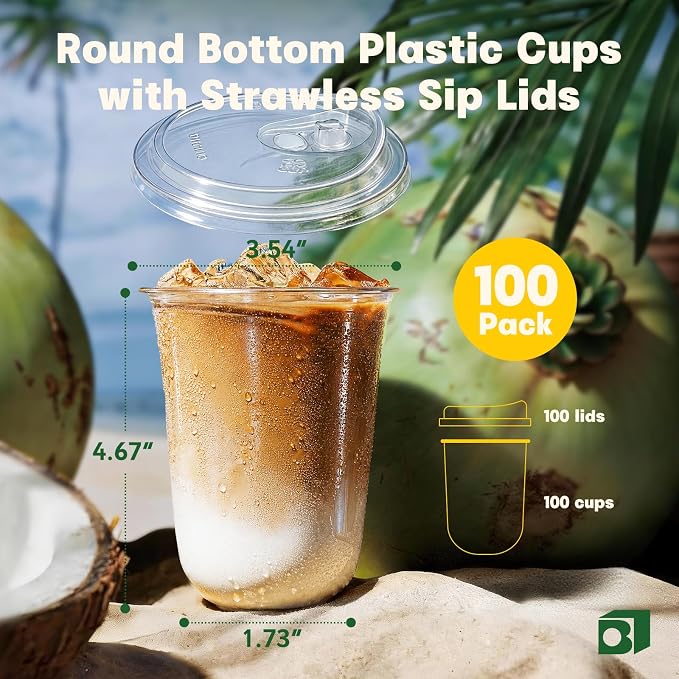 100 Pack 16 oz Round Bottom Plastic Cups - Image 2
