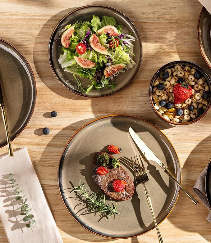 Ceramic Dinnerware Set for 6, 18-Piece Plates and Bowls Set | Handmade Reactive - Image 3