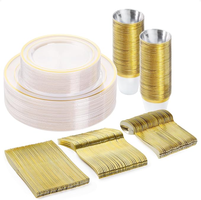 BESTVIP 150PCS Plastic Dinnerware Set, Includes: Dinner Plates, Dessert Plates by Bestvip
