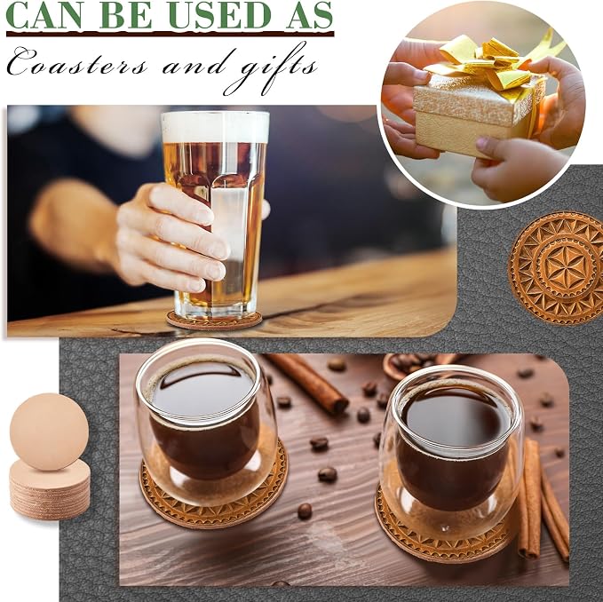 Bulyoou 50 Pcs Round Vegetable Tan Leather Coaster 2" Circular Tooling | Veg - Image 3