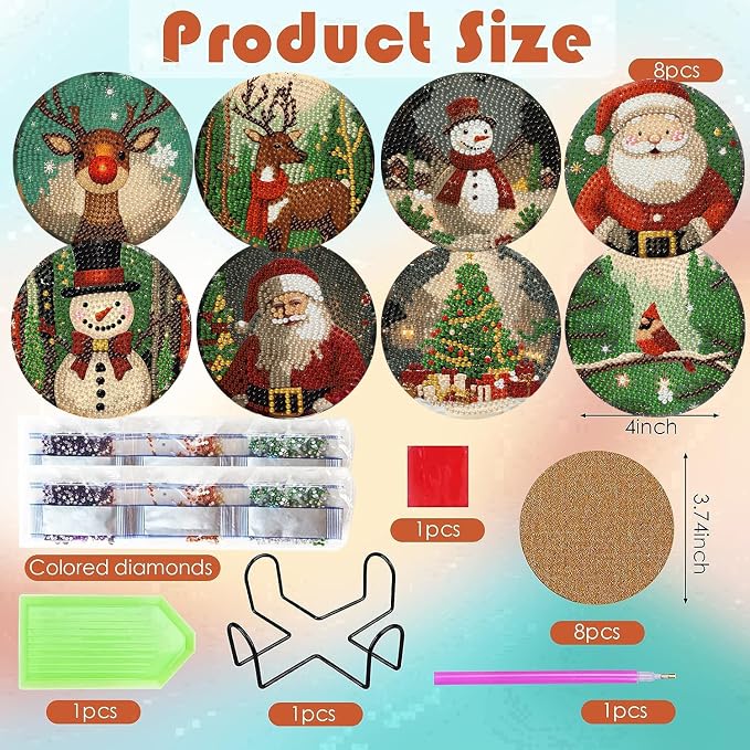 ijbnhd Christmas Diamond Art Coasters Kit, 4X4inch | Christmas Diamond Painting - Image 3