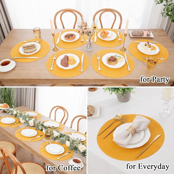 SHACOS 15 inch Round Braided Placemats Set of 6 Non Slip Washable Kitchen Table - Image 7