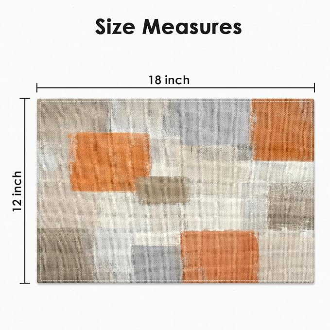Emvency Farmhouse Placemats Set of 6, 12x18 Inch, Geometric Orange Neutral | - Image 3