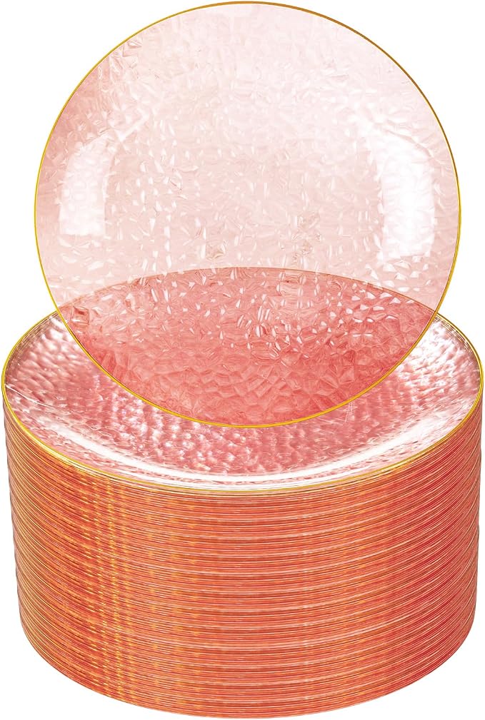 Rubtlamp 100 Pcs Pink And Gold Plastic Plates by Rubtlamp