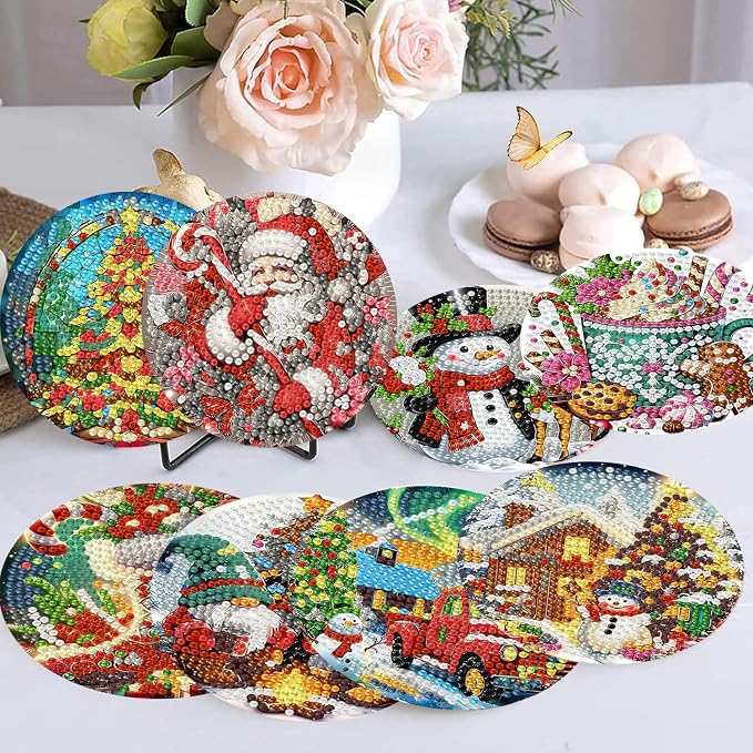 Ekuxom 8 PCS Christmas Diamond Art Coasters - Image 4