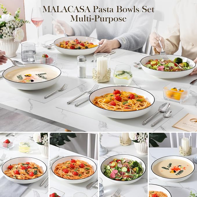 MALACASA 10" Large Pasta Bowls, 56 OZ White Salad Bowls Soup Bowls, Porcelain - Image 5