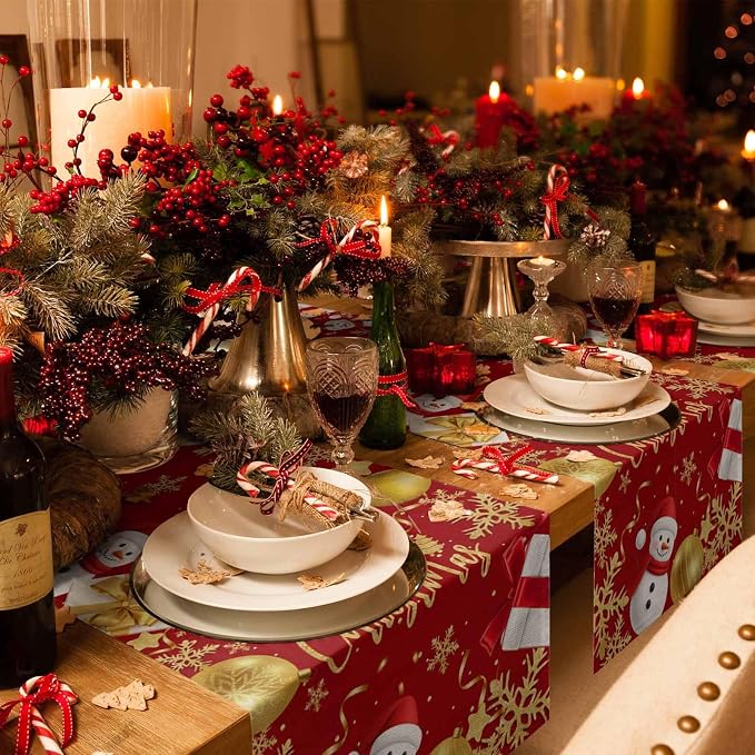 Merry Christmas Table Runner 72 Inches Long, Xmas Balls Snowman Snowflake Table - Image 6