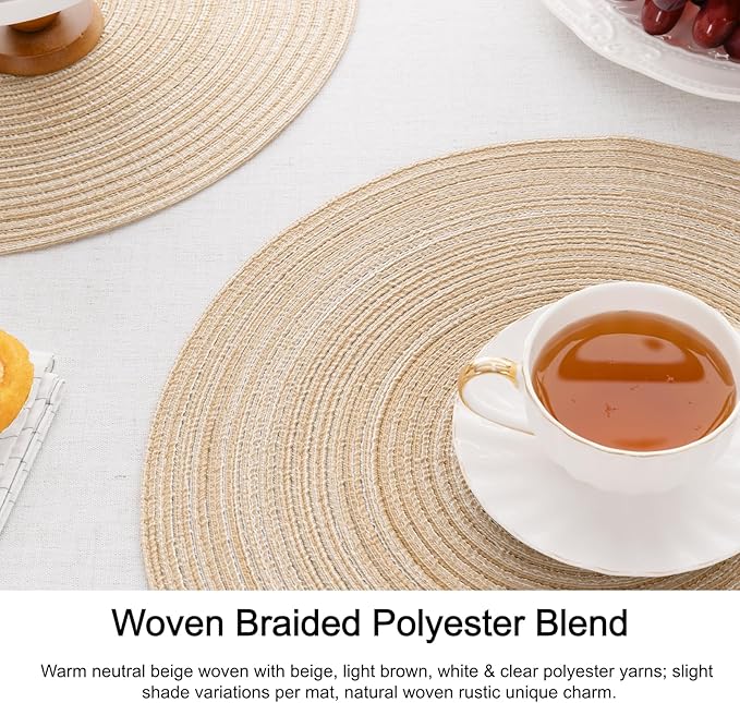 SHACOS Round Braided Placemats Set of 8 Cotton Fabric Round Table Mats Non Slip - Image 2