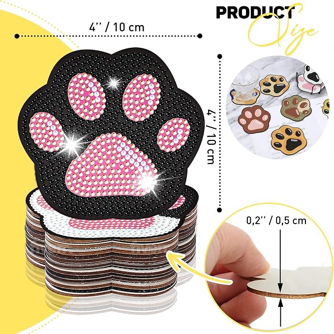 10 pcs Diamond Painting Coasters | Diamond Art Coasters | Cat Paw Diamond Art - Image 5
