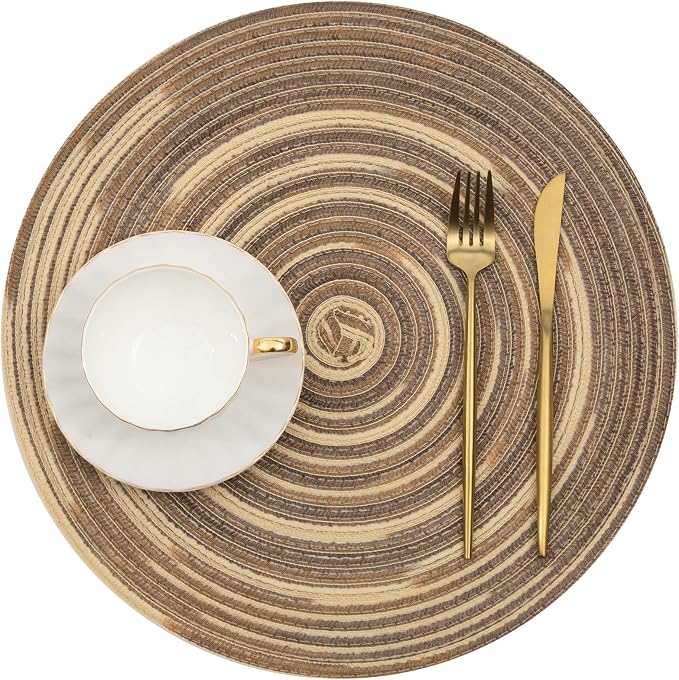 SHACOS Round Braided Placemats 15 inch Set of 4 Variegated Washable Kitchen - Image 2