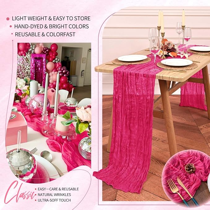 30 Pack Cheesecloth Table Runner 10FT Hot Pink Table Runner Boho Gauze Cheese - Image 5