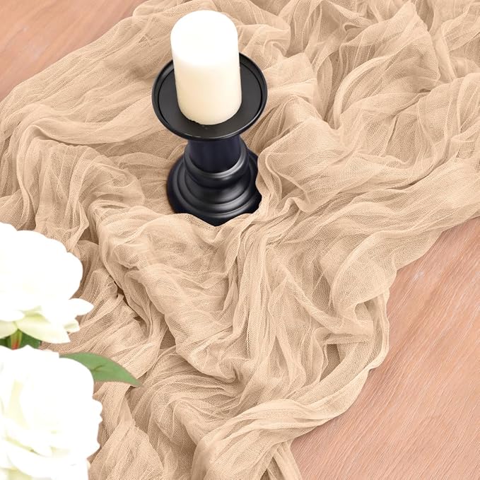 Champagne Cheesecloth Table Runner Cheese Cloth Wedding Birthday Home Decor | - Image 2