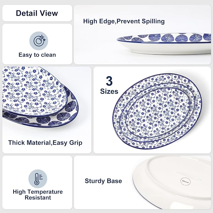 Selamica Ceramic Serving Plates, 10 Inch Oval Dinner Plates Set of 4, Small - Image 6