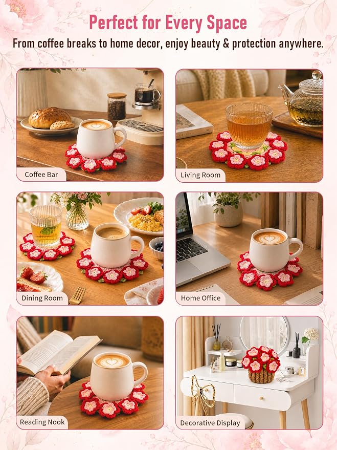Crochet Flower Bouquet Coasters, Peach Blossom Gift - Image 8