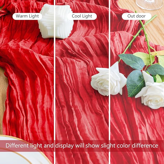Cheesecloth Table Runner 10FT Red Boho Gauze Rustic Sheer Runners | Cheese - Image 8