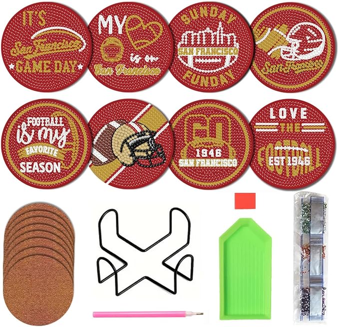 Bartogro 8 Pcs Diamond Painting Coaster Kits, DIY Football Diamond Art Coasters by Bartogro