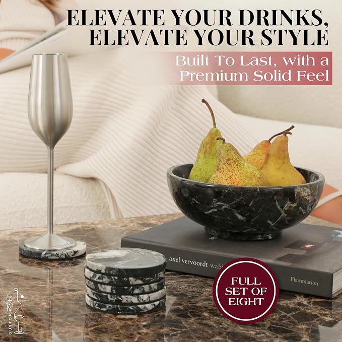 Gusto Nostro Black Marble Coasters Set of 8 - Image 2